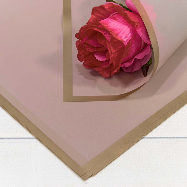 Плёнка в листах 55*55 (20 шт.) матовая с золотым краем 50мкм Розовато-серый 1/60 Арт: 1640/6029