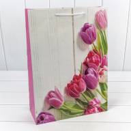 Пакет подарочный с блёстками "Тюльпаны" (микс 312) 30*41,5*12 210г 1/20 1/80 Арт: 000312A - Пакет подарочный с блёстками "Тюльпаны" (микс 312) 30*41,5*12 210г 1/20 1/80 Арт: 000312A