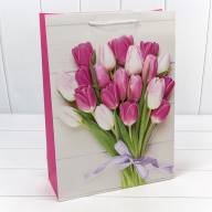 Пакет подарочный с блёстками "Тюльпаны" (микс 312) 30*41,5*12 210г 1/20 1/80 Арт: 000312A - Пакет подарочный с блёстками "Тюльпаны" (микс 312) 30*41,5*12 210г 1/20 1/80 Арт: 000312A