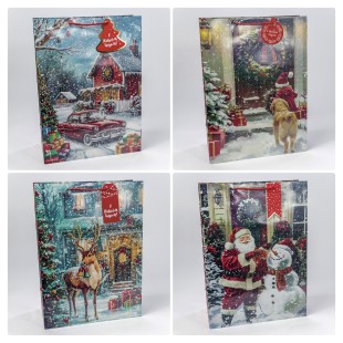 Пакет подарочный с блестящими вкраплениями "Новый год" (микс 441) 33*45*15 210г 1/20 1/100 Арт: 300441A