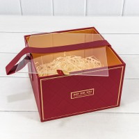 Коробка Квадратная 19*19*12 с прозрачной крышкой и ручкой Красный 1/12 Арт: 721137/6