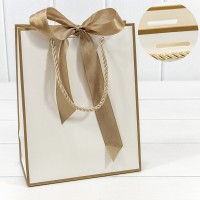 Пакет подарочный с лентой 18*23*10 210г Белый 1/10 1/160 Арт: 000504E/1