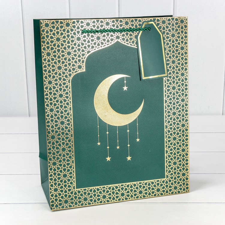 Пакет подарочный с тиснением "Полумесяц" (295) 26*32*12 210г Зелёный 1/20 1/240 Арт: 000295C/15
