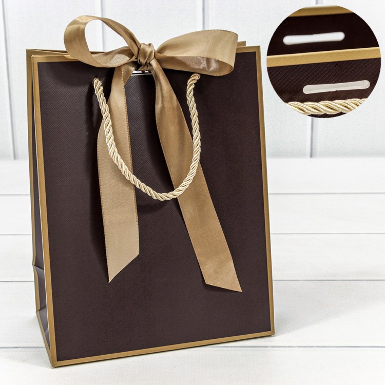 Пакет подарочный с лентой 18*23*10 210г Коричневый 1/10 1/160 Арт: 000503E/2