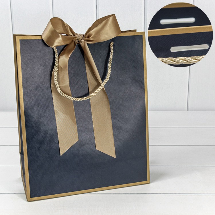 Пакет подарочный с лентой 26*32*12 210г Синий 1/10 1/120 Арт: 000502C/16