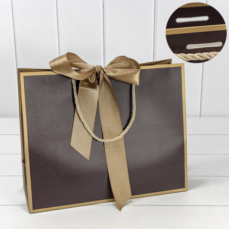Пакет подарочный с лентой 32*26*12 210г Коричневый 1/10 1/120 Арт: 000503CA/2