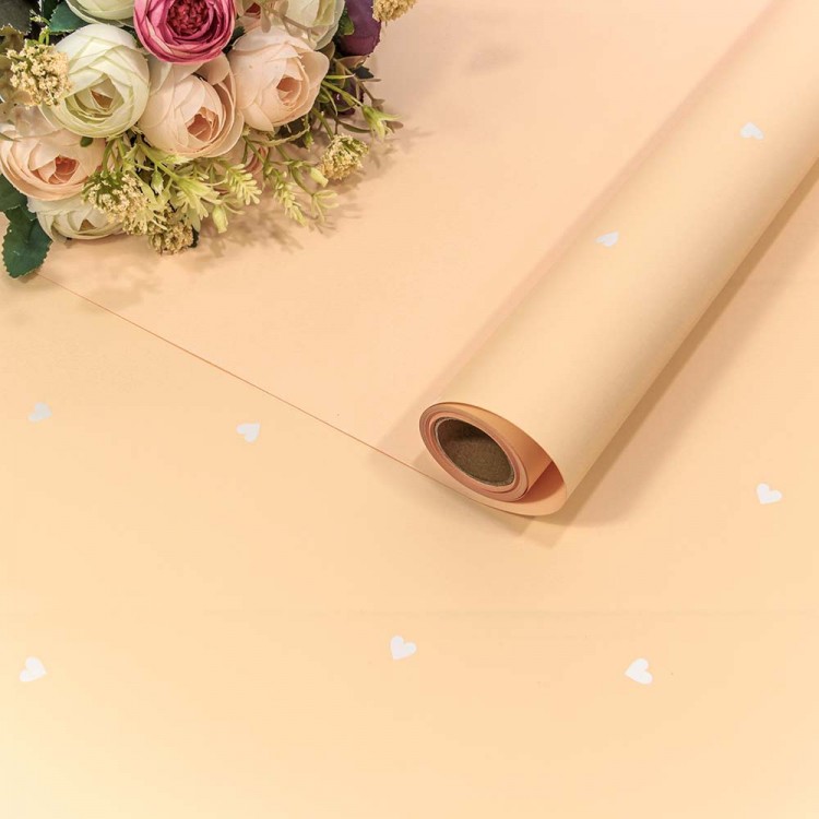Плёнка 0,58*10м матовая "Сердечки" 65мкм Персиковый 1/30 Арт: 001382/4
